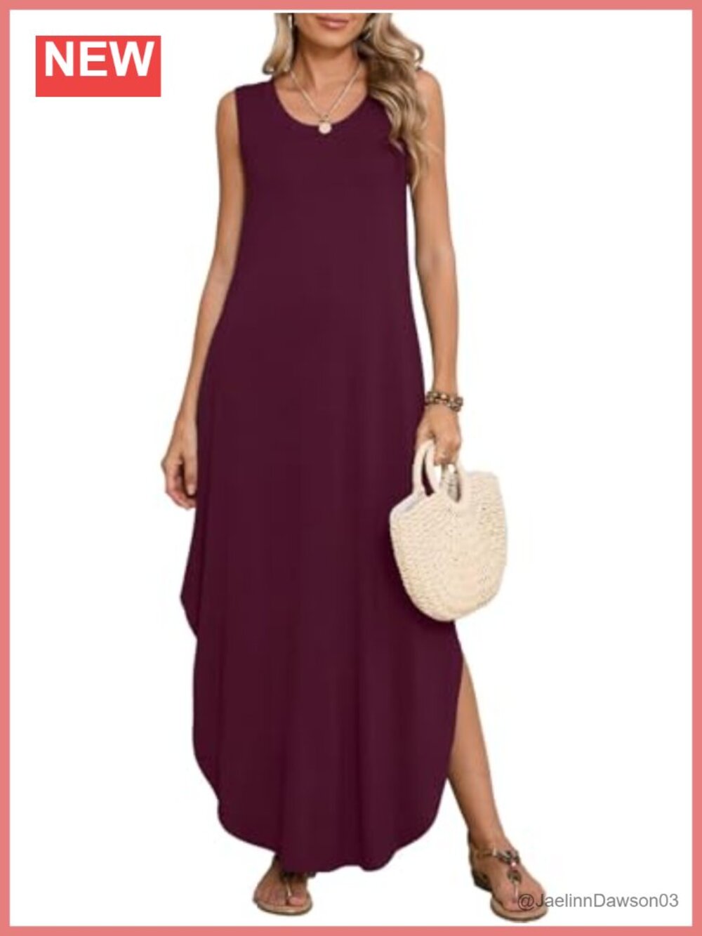 Plus Size Maxi Dress Sundress Sleeveless Scoop Neck Pockets Beach Coverup Loose